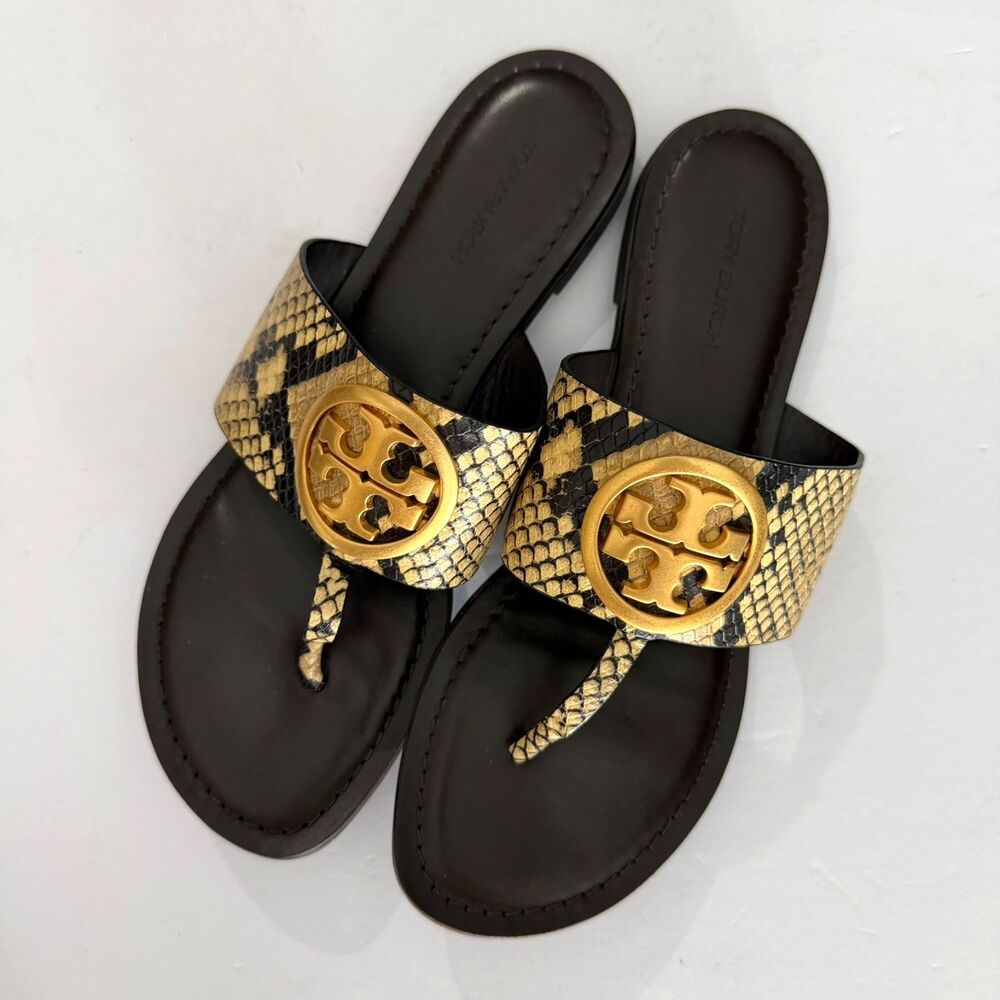 Tory Burch, Leather Snake Medallion Thong Sandals, 7, Miller Flip Flops Mcbling